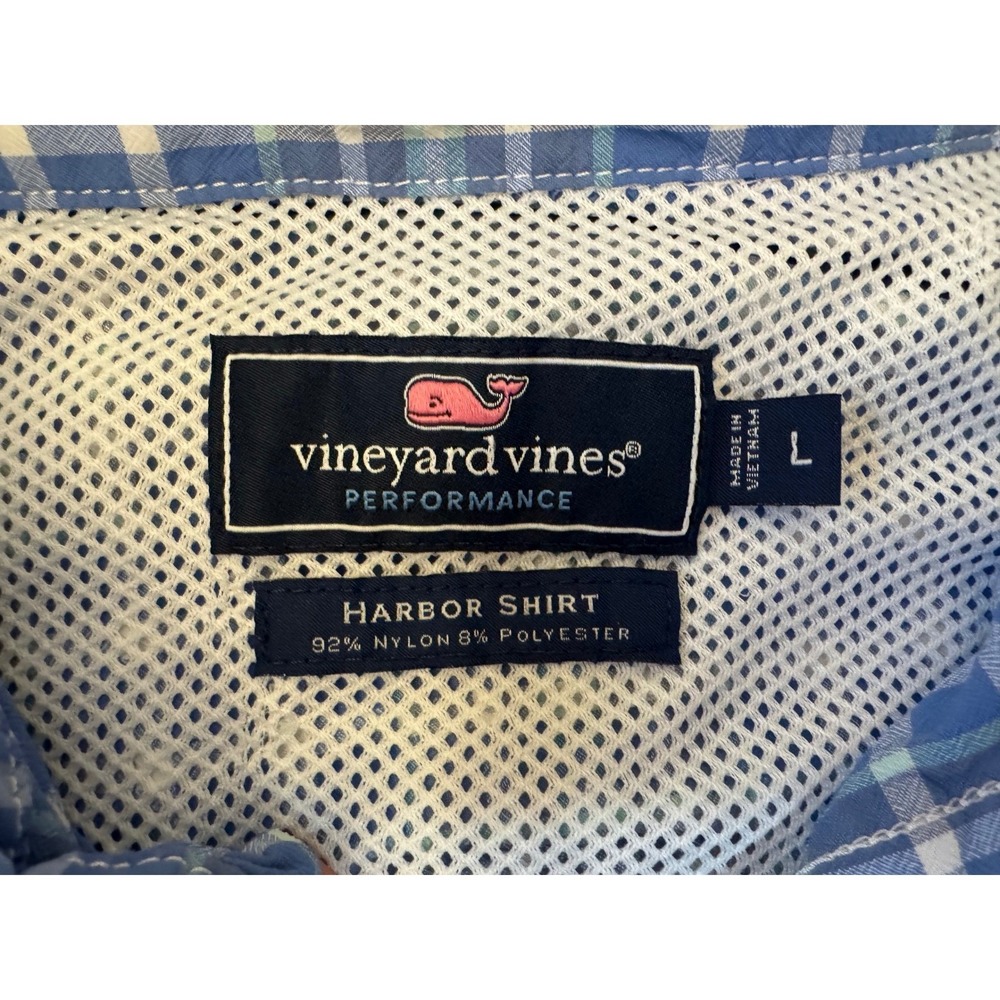 Vineyard Vines Harbor Shirt Men's Large Blue Plaid Performance Vented Fishing - Picture 6 of 6